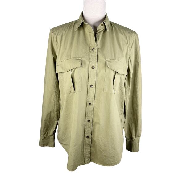 Massimo Dutti Blouse Top M Olive Green Button Down Pockets - Picture 5 of 12